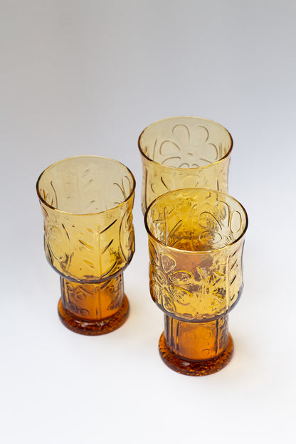 Vintage Libby Country Garden Amber Juice Glasses