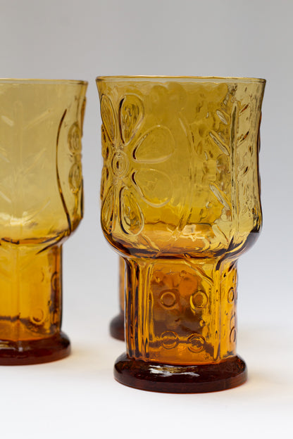 Vintage Libby Country Garden Amber Juice Glasses