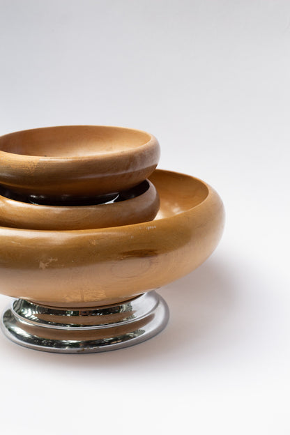 1950s Hellerware Wood Chrome Bowls